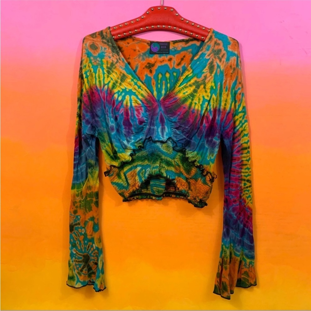 purple moon • boho rainbow tie dye crop top os